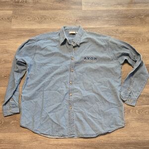 Vintage Avon Logo Embroidered Denim Shirt 2X